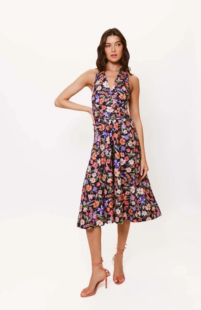 Quiet Glow Alessia Dress in Navy Multi Tropical Garden