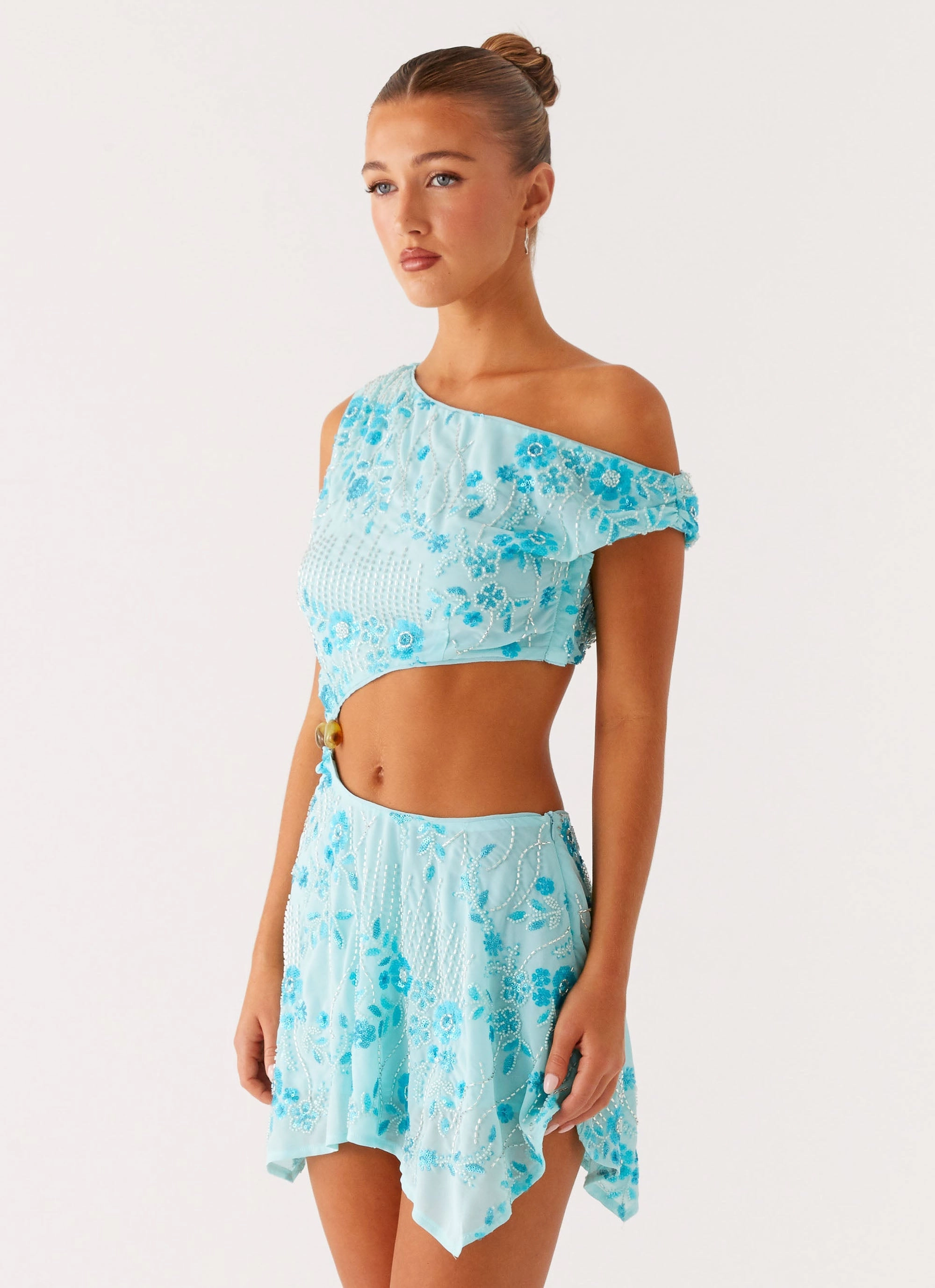 Straight-Cut Texture Rich Aletta Sequin Mini Dress - Blue