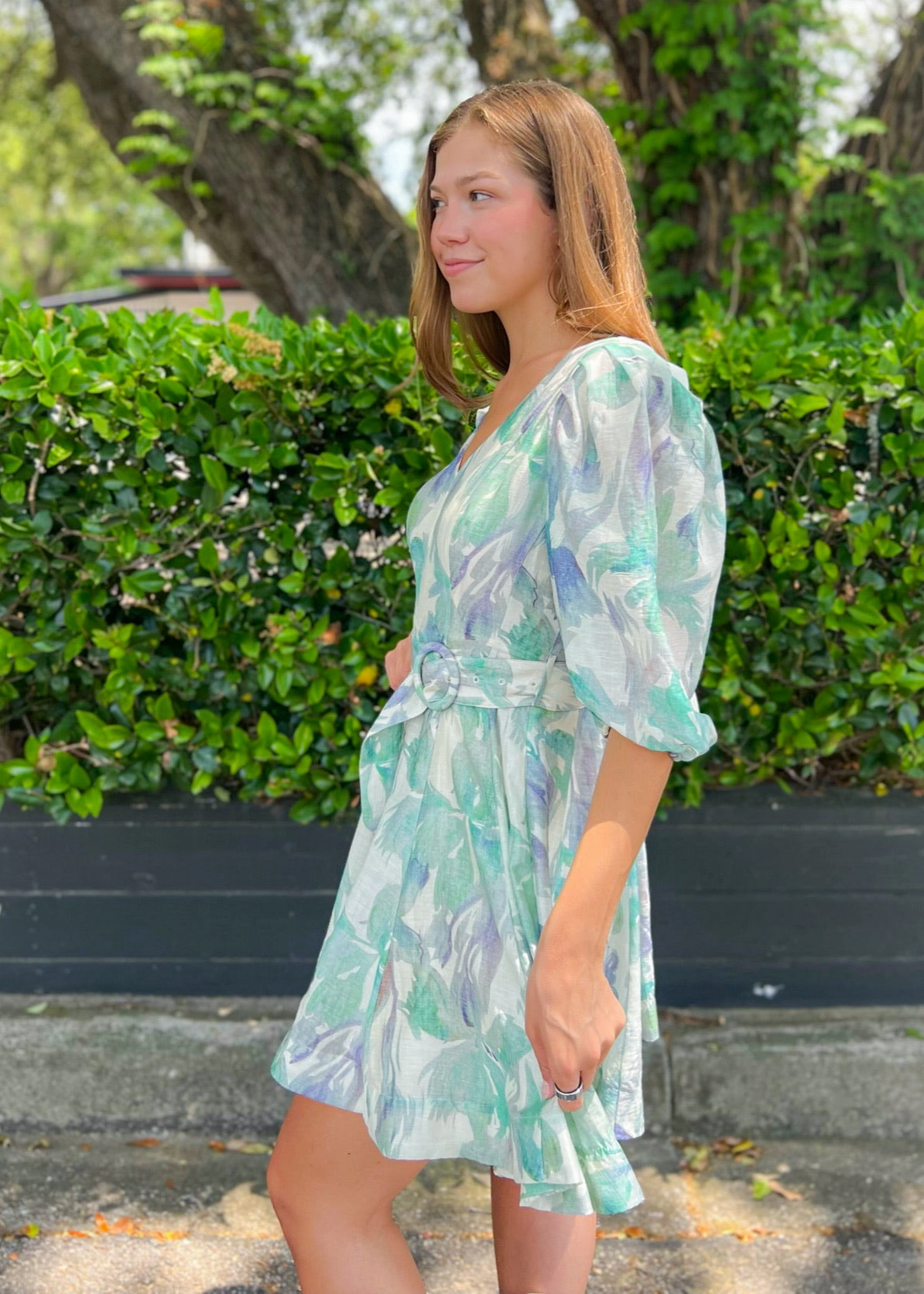 Feminine Details Tulle-Overlay ALEXIS BELTED MINI DRESS