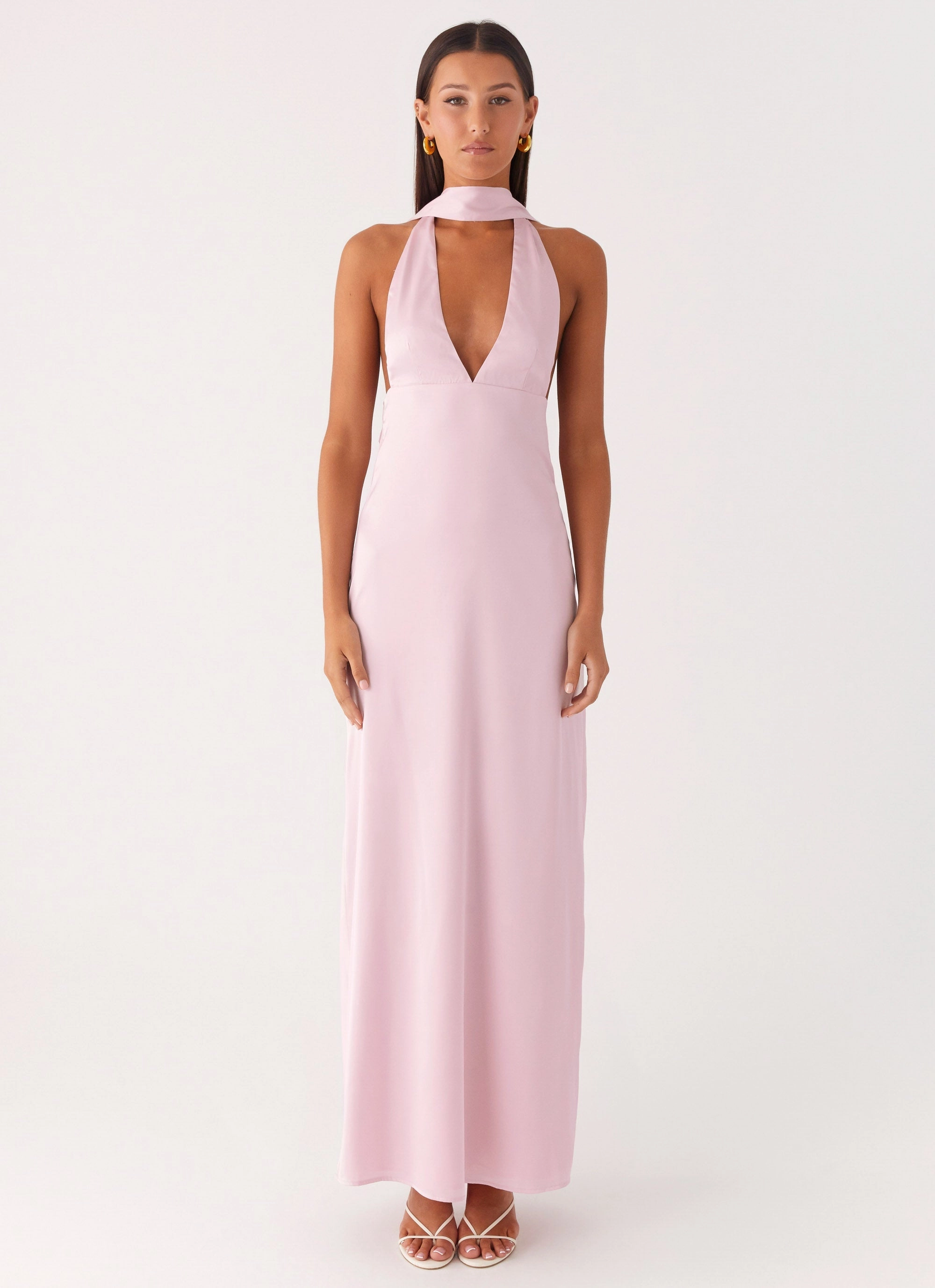Smart Texture Alicia Satin Halter Maxi Dress - Baby Pink