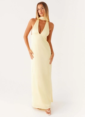 Alicia Satin Halter Maxi Dress - Yellow Lounge Fit Chic Ensemble