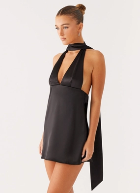 Alicia Satin Halter Mini Dress - Black Urban Favorite Sophisticated Edge