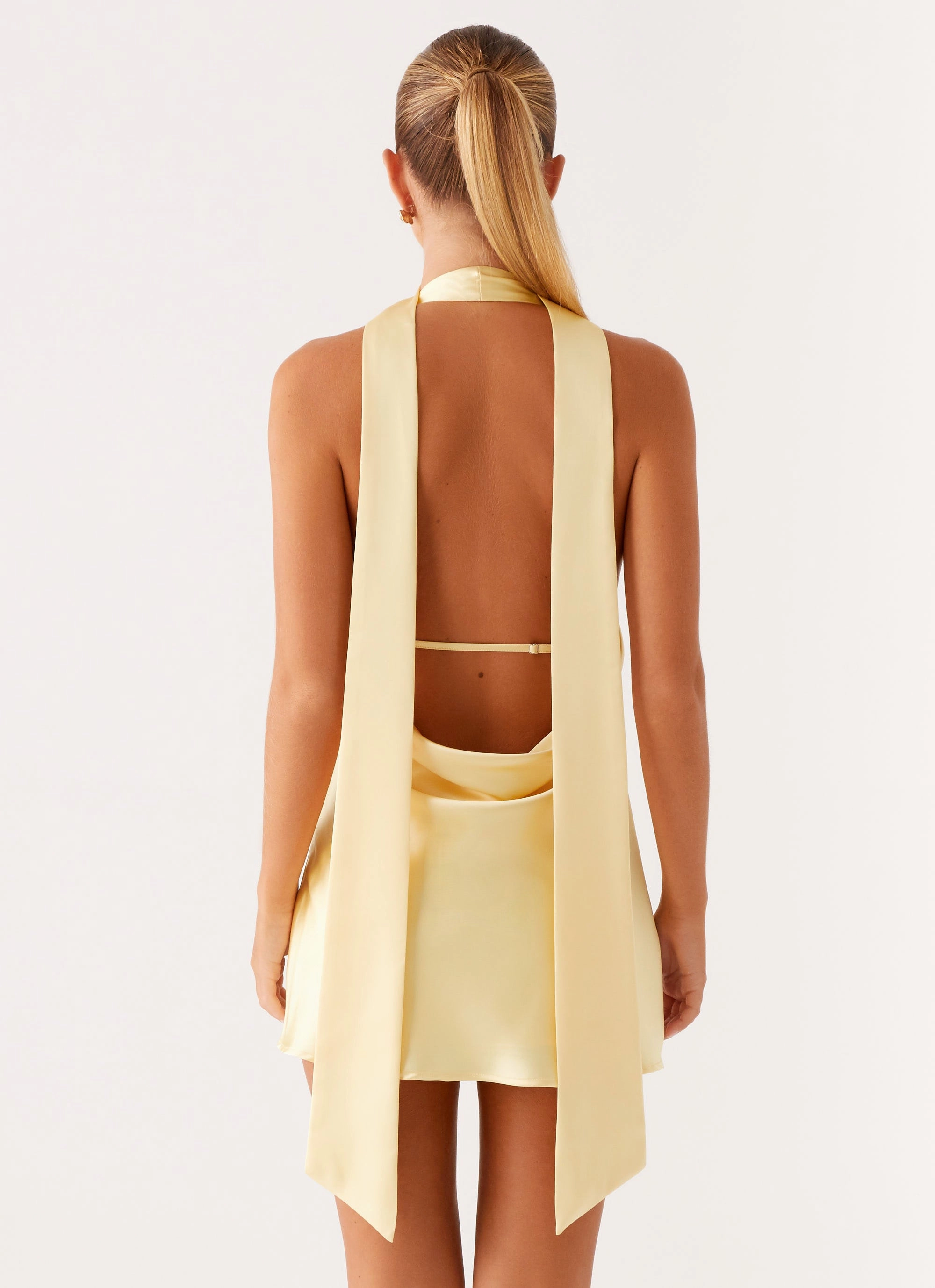 Alicia Satin Halter Mini Dress - Pastel Yellow Seasonal piece