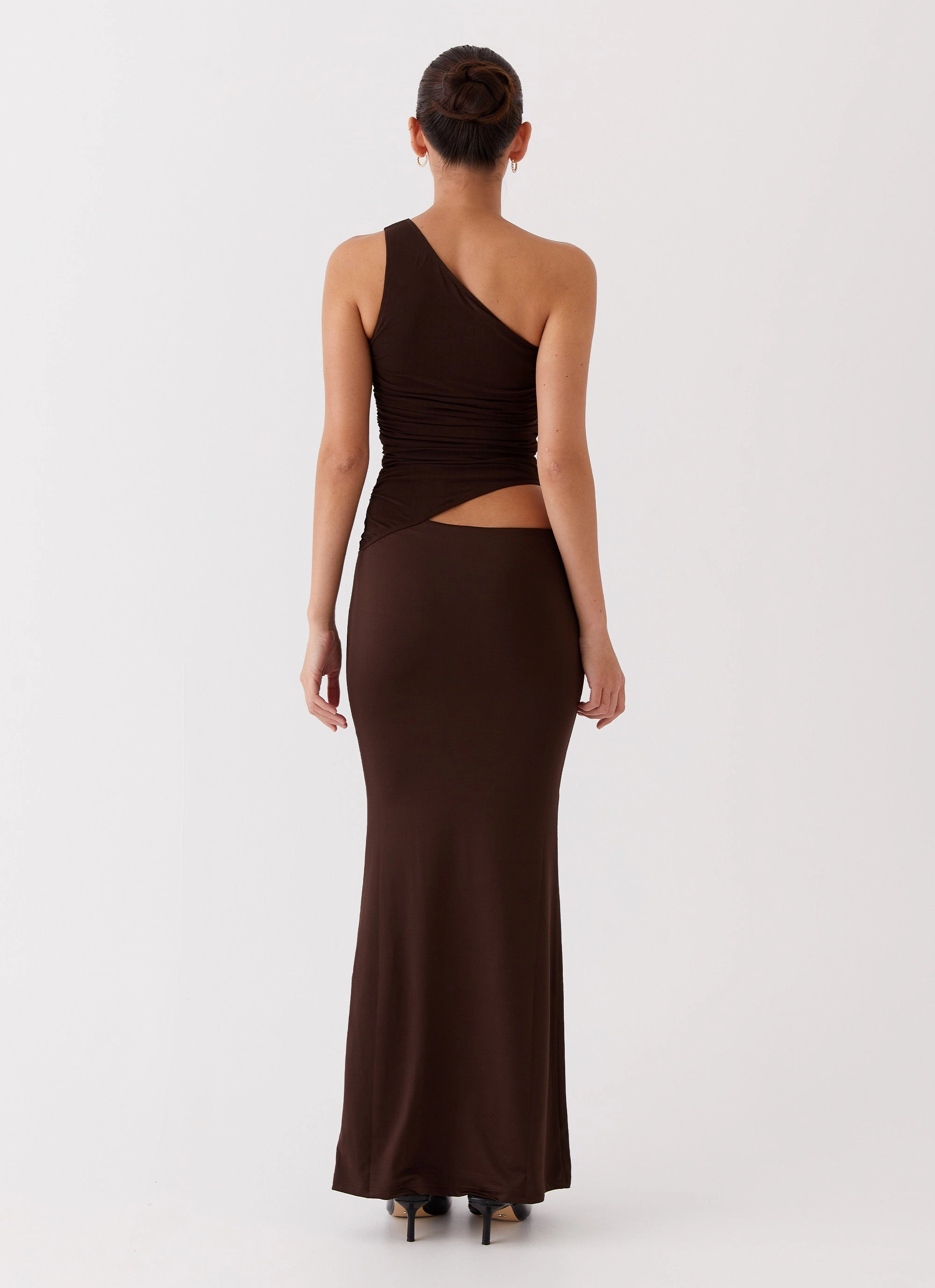 polka-dot Seranella One Shoulder Maxi Dress - Chocolate