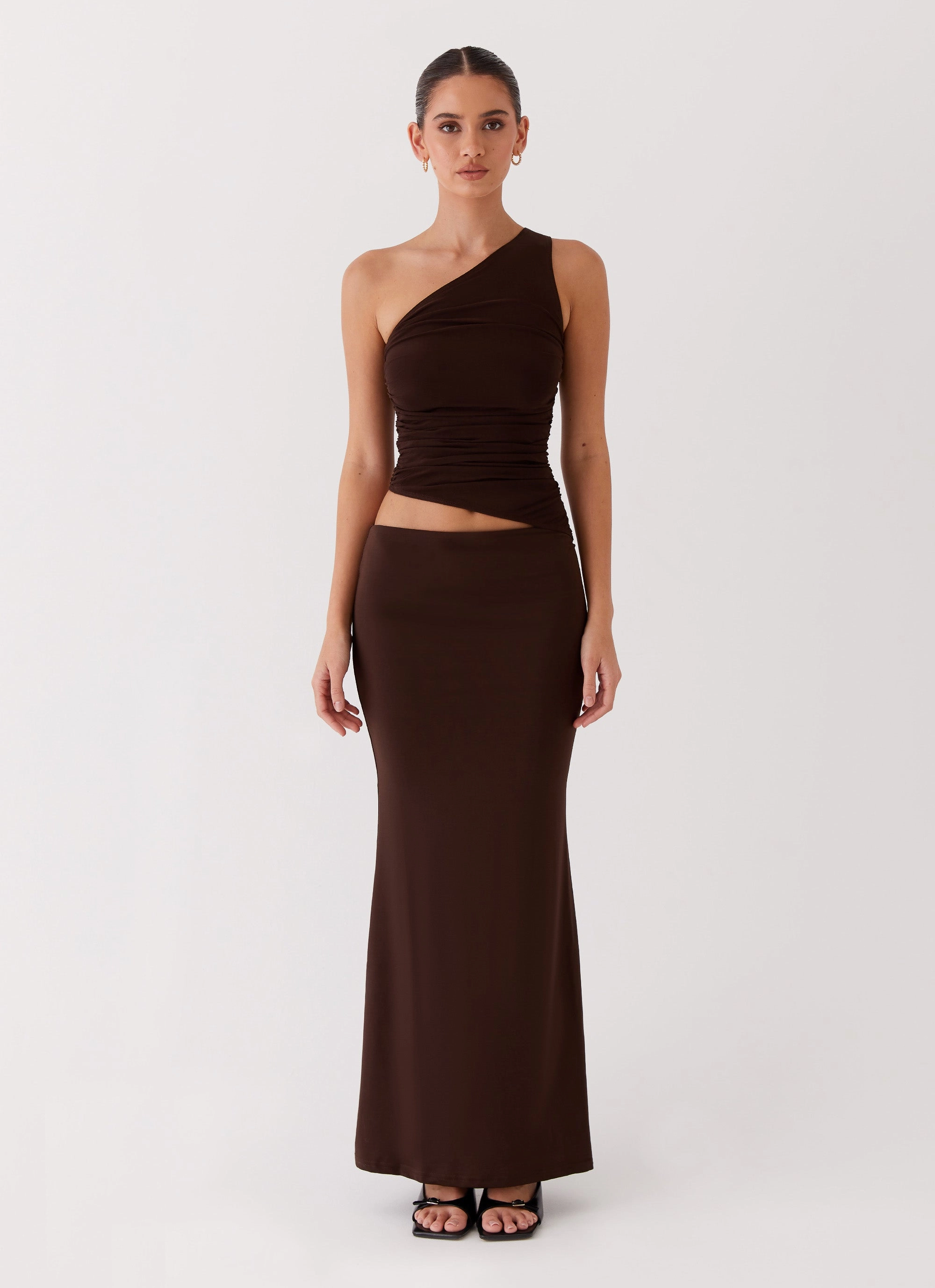 Seranella One Shoulder Maxi Dress - Chocolate Elegant Look