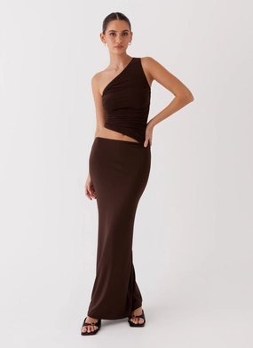 Seranella One Shoulder Maxi Dress - Chocolate Pure Piece Fitted Style