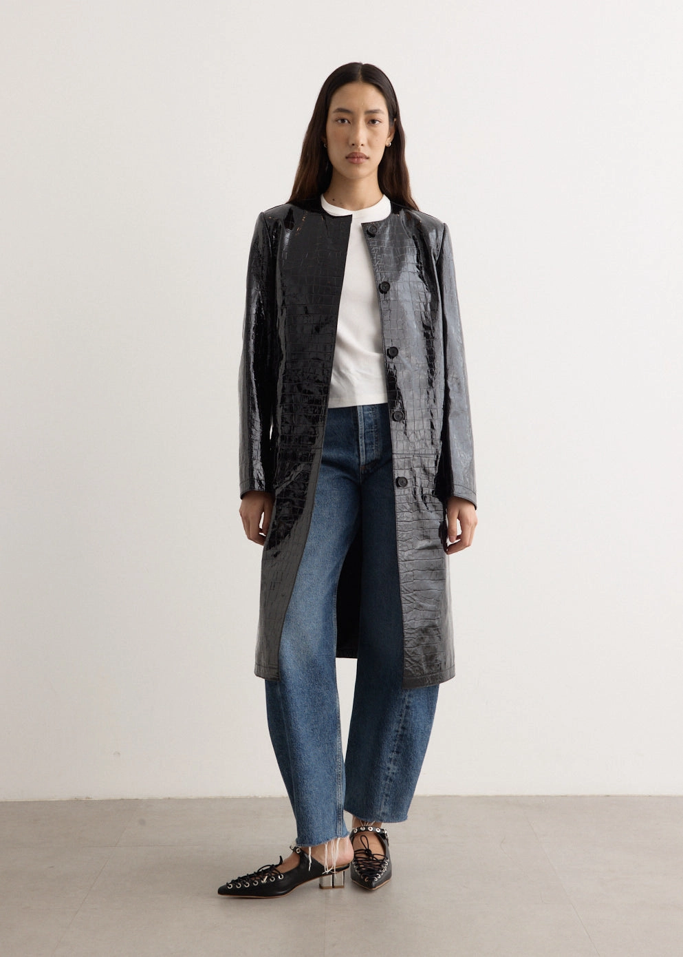 Fleece Lined City Walking Style Croco Embossed Coat