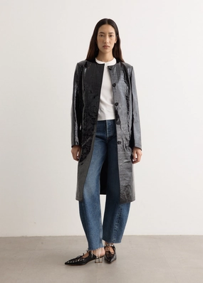 Fleece Lined City Walking Style Croco Embossed Coat