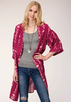 Thermal Insulation Technology Roper Womens Wine Rayon/Nylon Aztec Print Kimono Cardigan