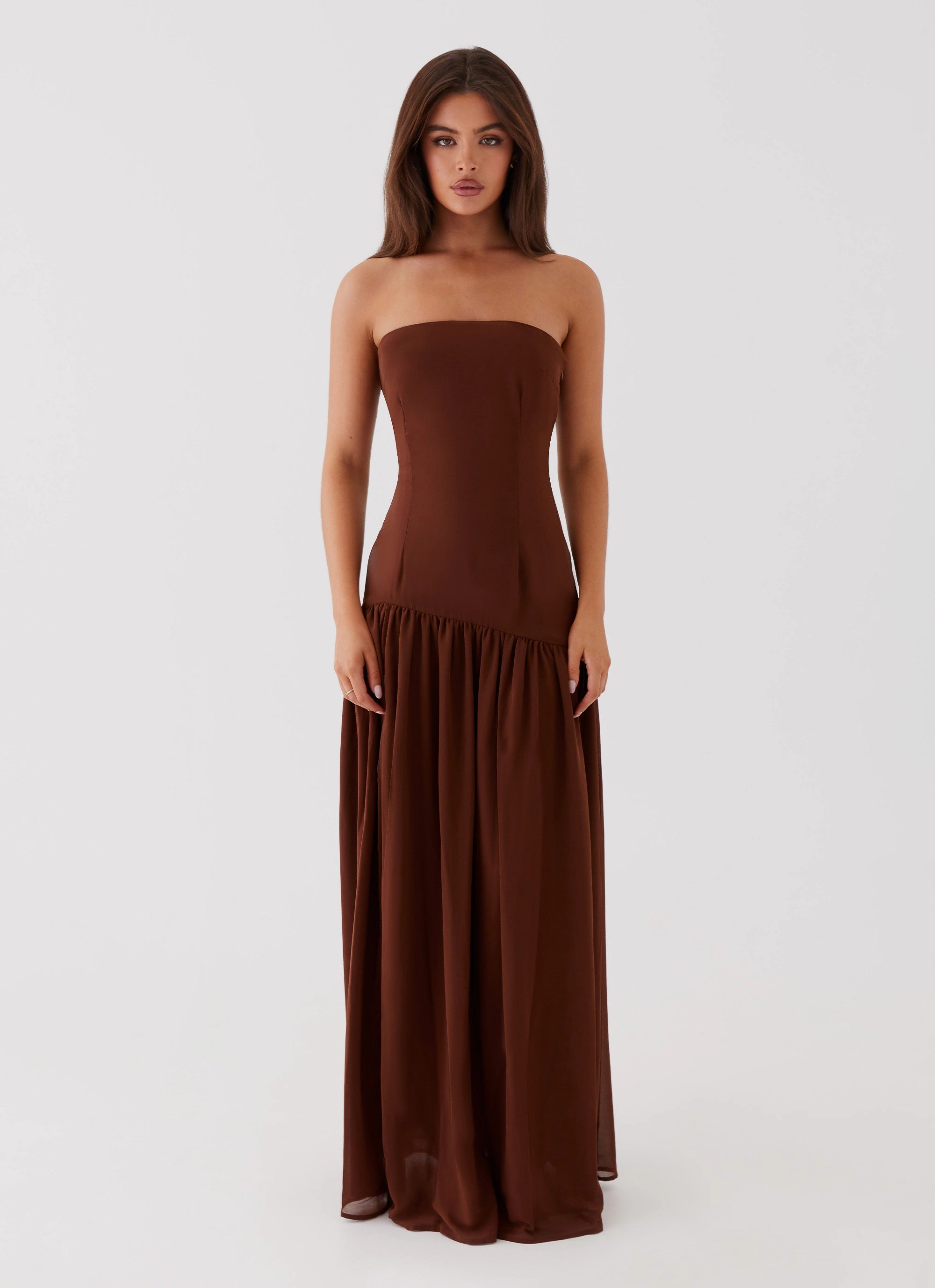Eden Strapless Maxi Dress - Brown Work Fit