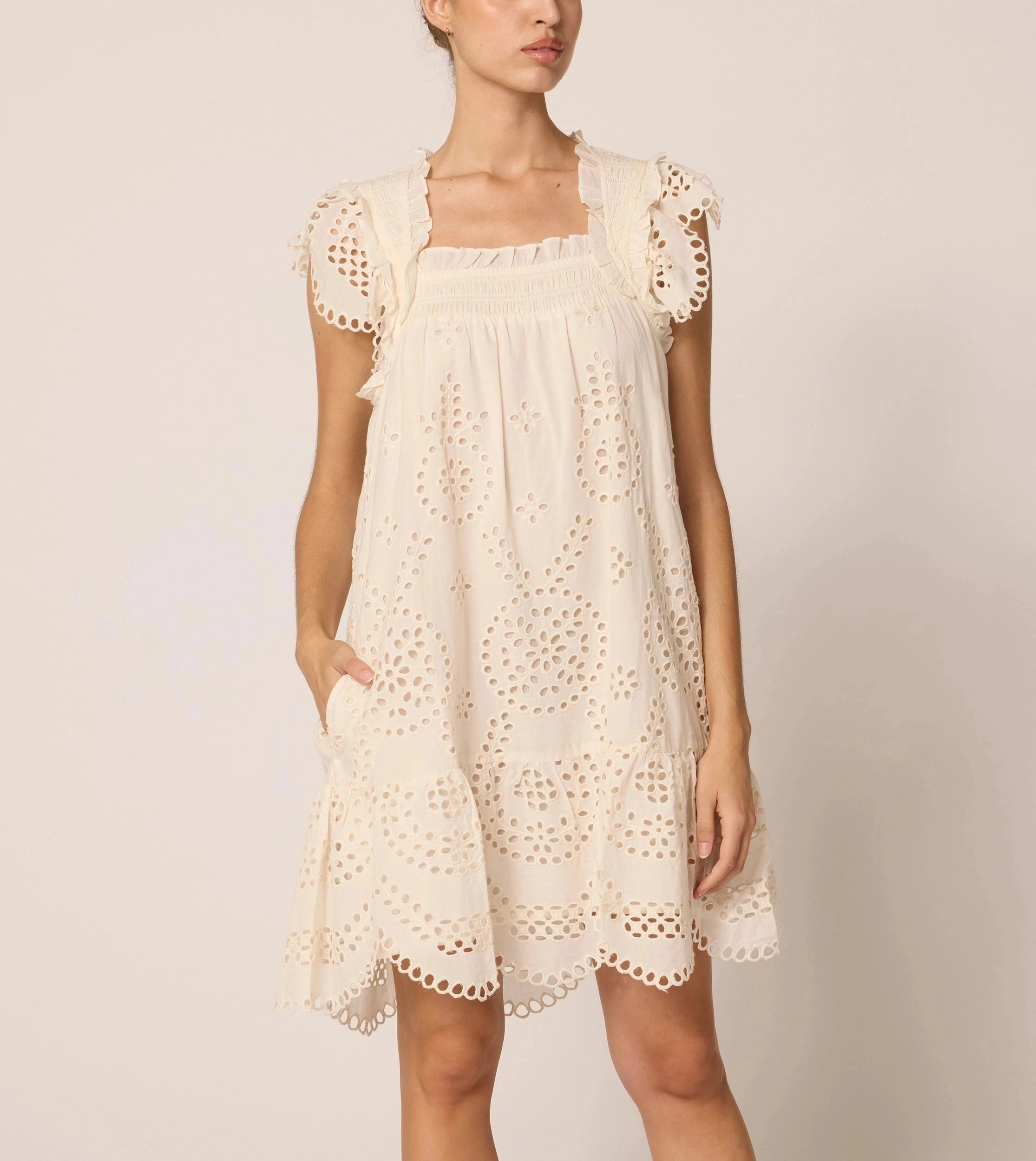 Mireya Mini Dress | Ivory Eyelet Saturated Hue