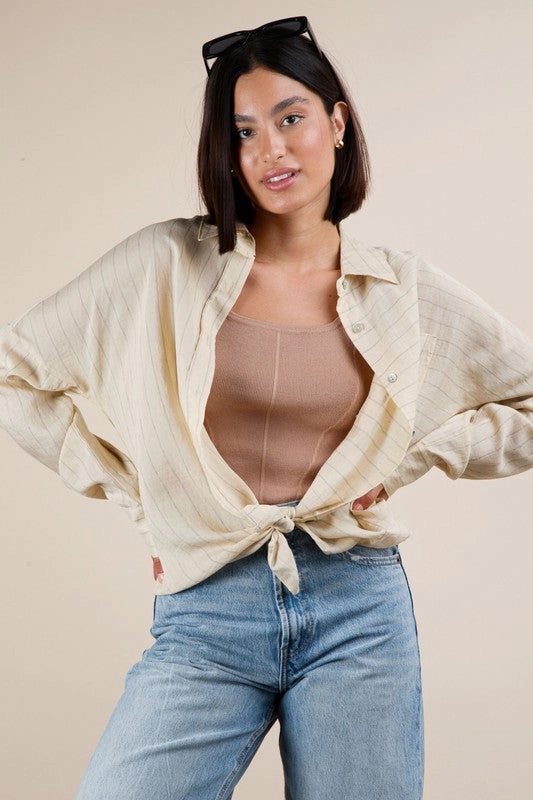 Classic Outfit Olivia Oversized Striped Button Down Shirt Top