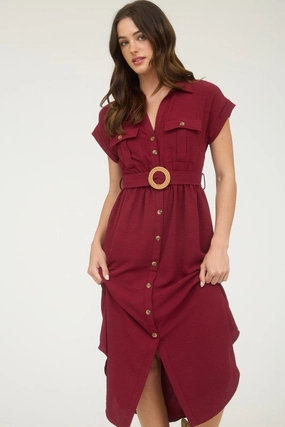 Warm Undertone Work Ease JUNIPER COLLARED BUTTON DOWN BELTED MIDI DRESS