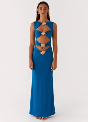 Lagoon Cut Out Maxi Dress - Royal Blue Comfortable casual dress Clasp-Closure
