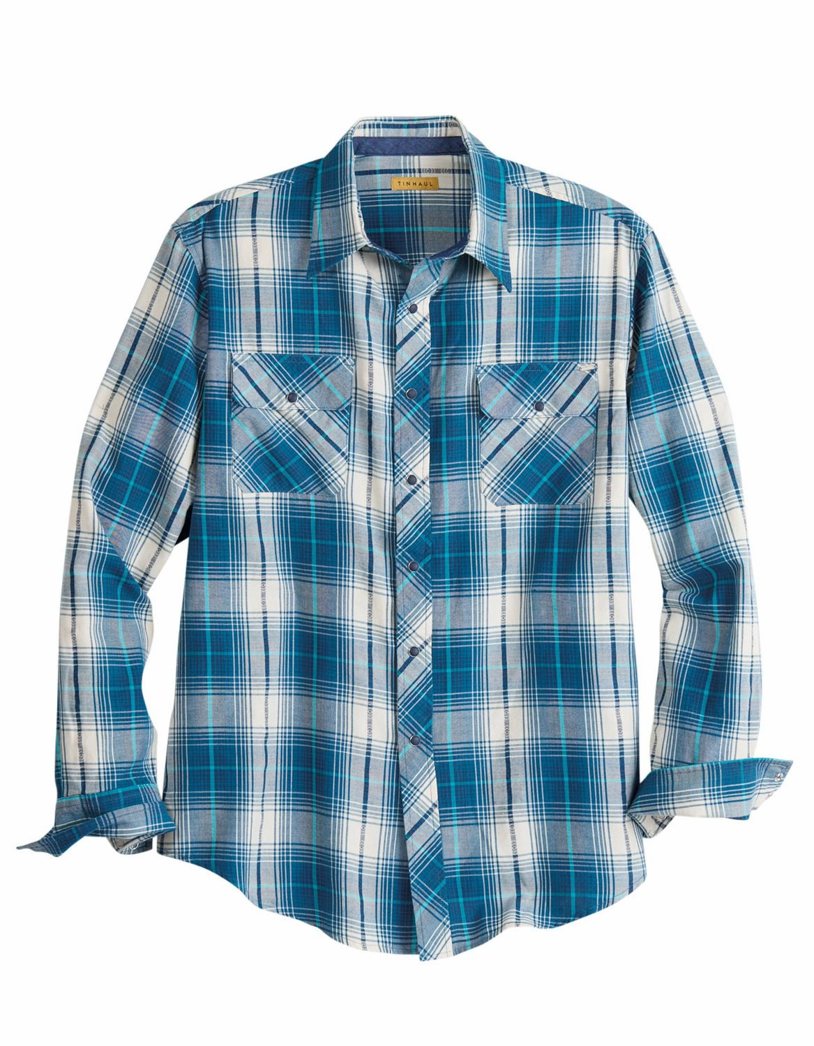 Tin Haul Mens 2200 Retro Dobby Blue/White 100% Cotton L/S Shirt Fashion staples