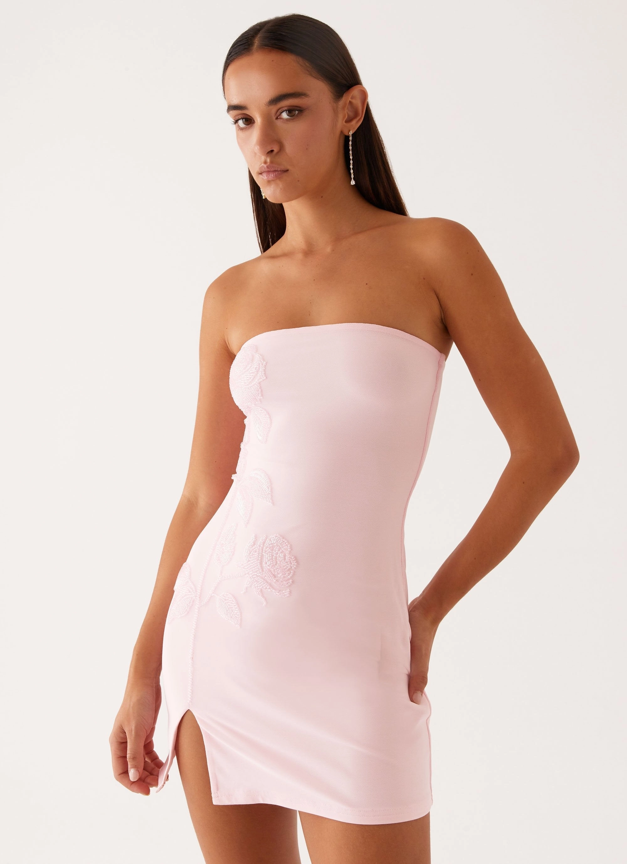 Enora Beaded Mini Dress - Baby Pink Bless Touch Minimal Details