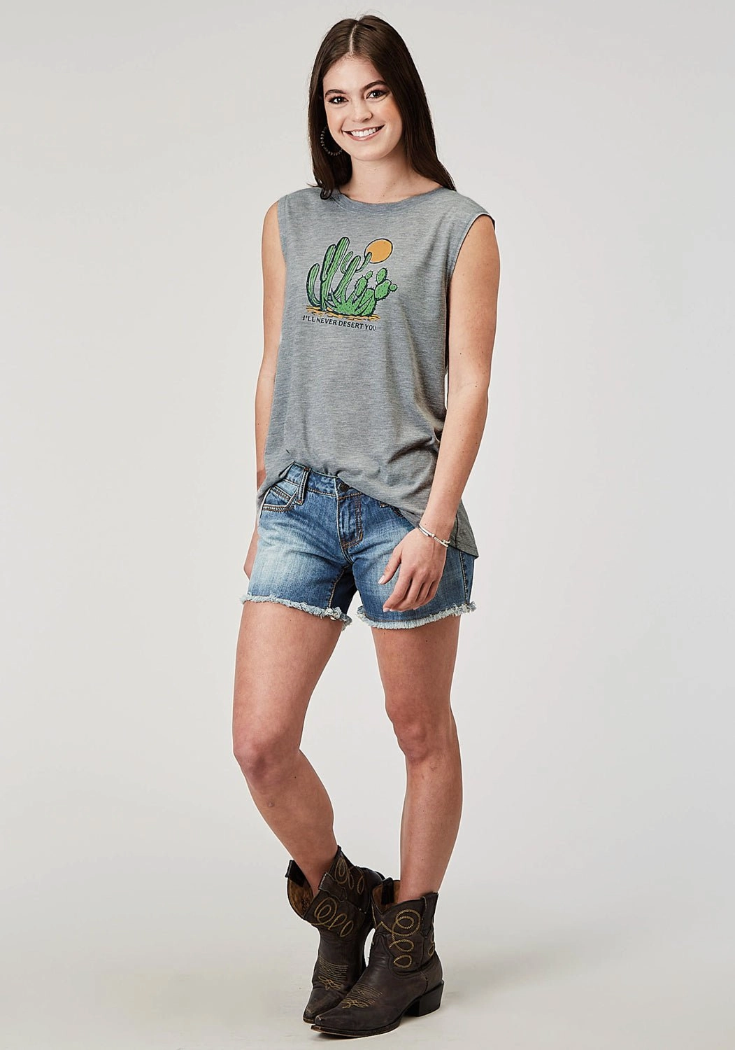 Professional Look Designer Touch Roper Womens Never Desert You Cactus Grey Poly/Cotton S/L Tank Top