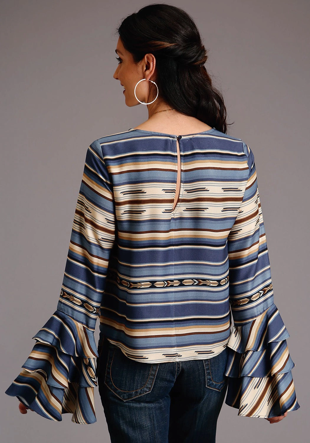 Stylish Knitwear casual knitwear Stetson Womens Blue Rayon/Nylon Indigo Serape L/S Pullover Blouse
