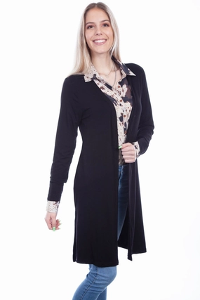 Cozy Knit Design Quick Dry Material Scully Womens Black Viscose Side Slit Cardigan