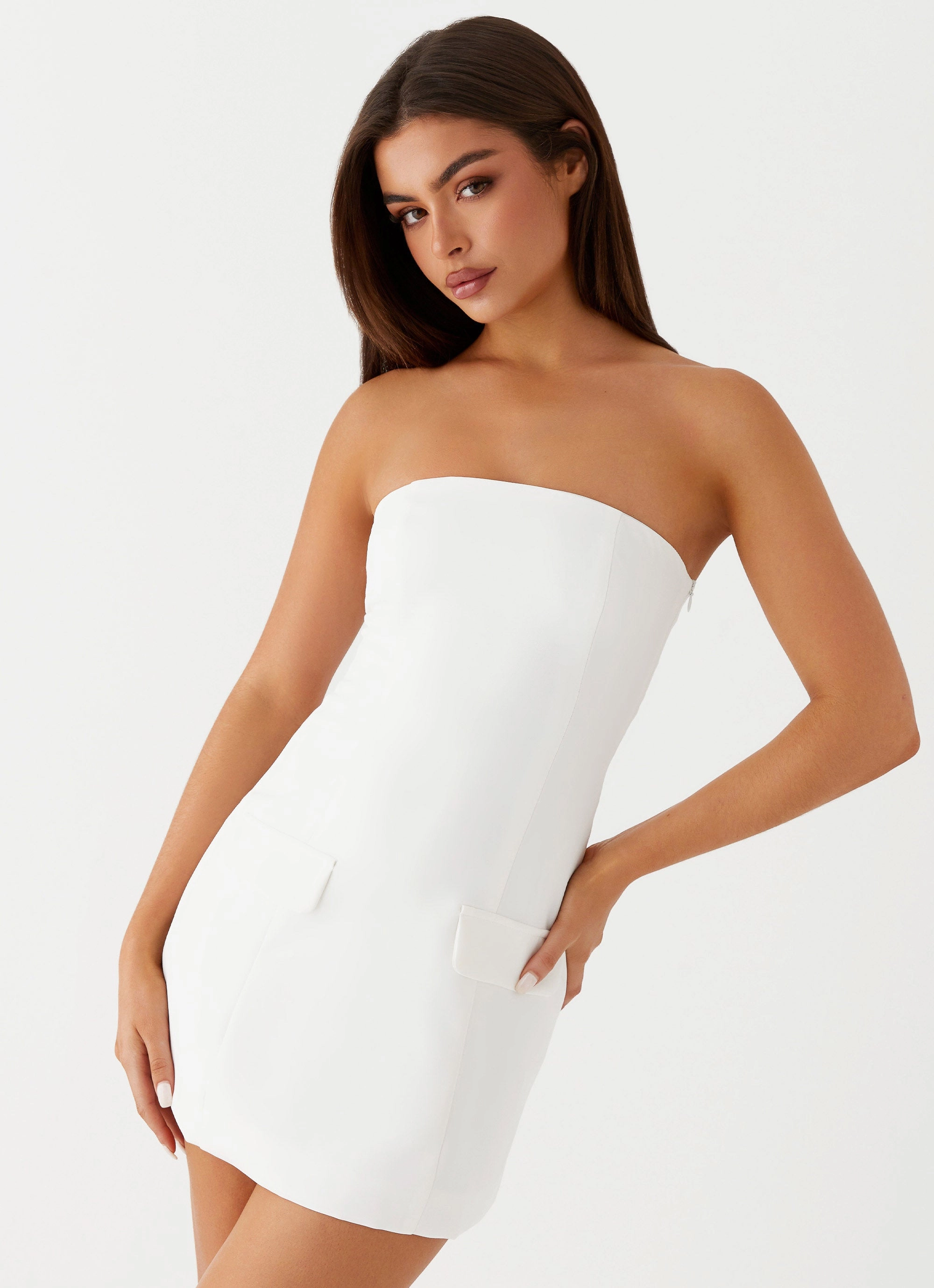 Fit Base Empire Waist Allora Strapless Mini Dress - White