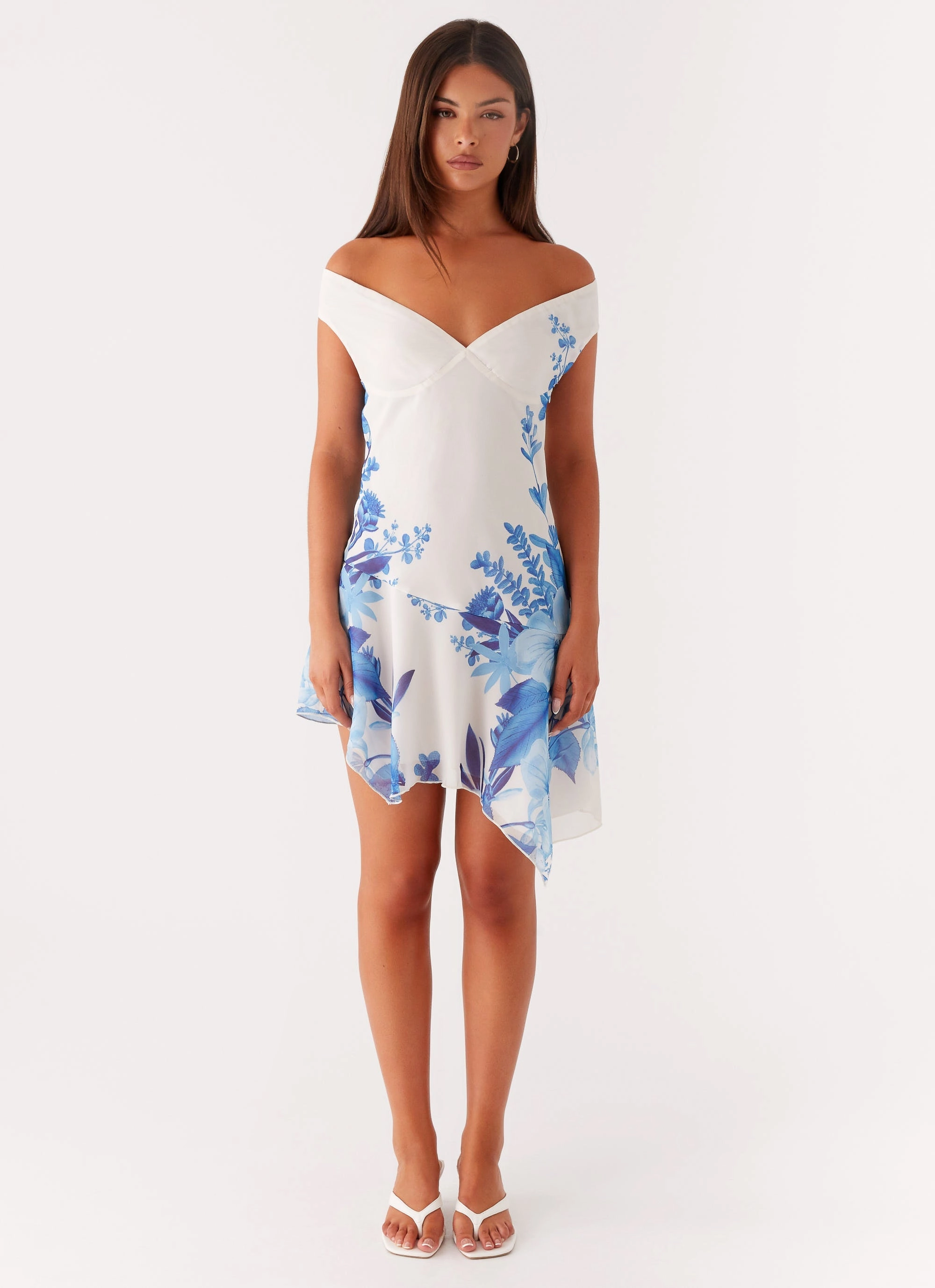 Soft color Alma Mini Dress - Blue Floral Print