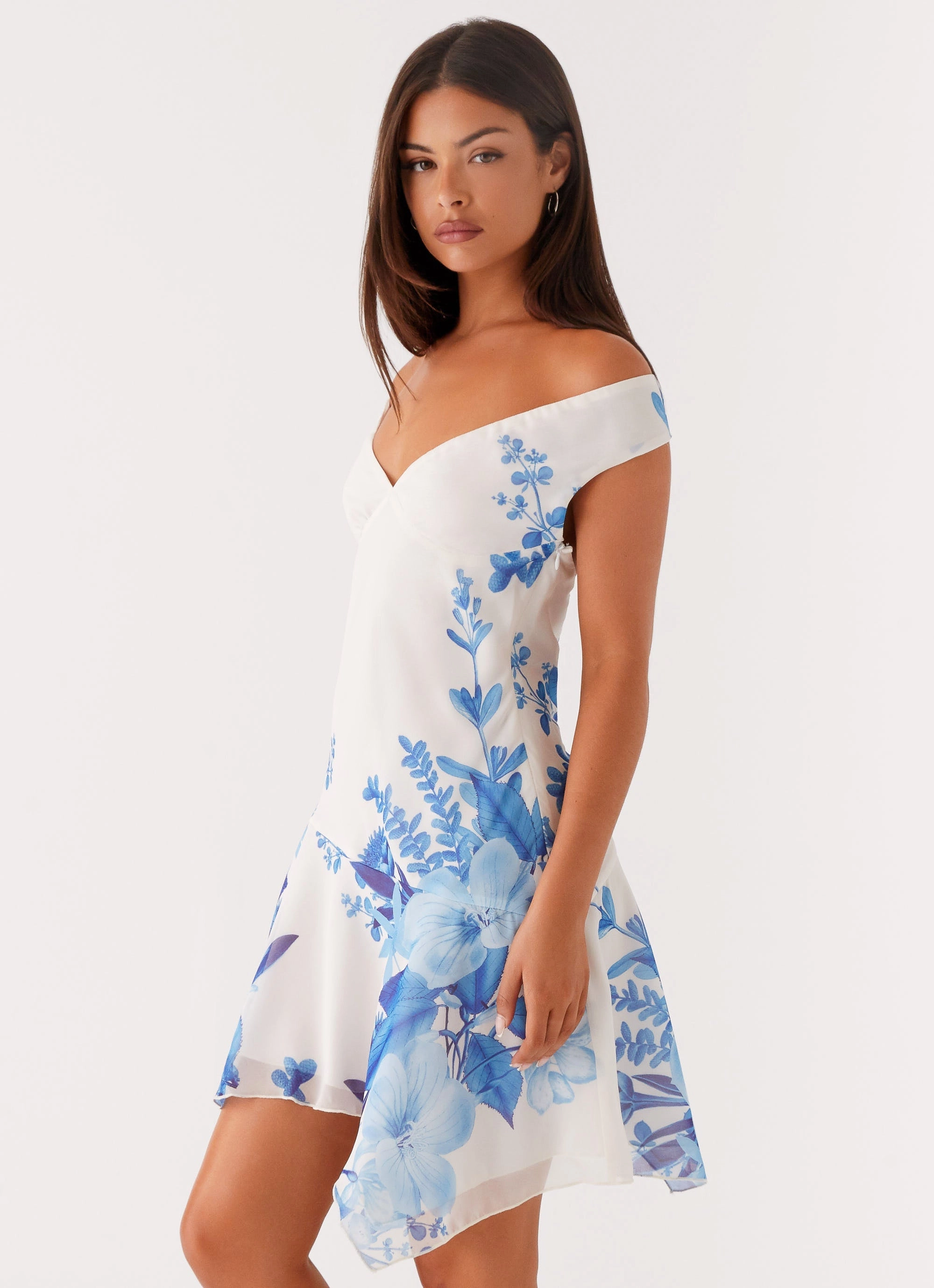 Alma Mini Dress - Blue Floral Print Trendy floral dress Clean Drape