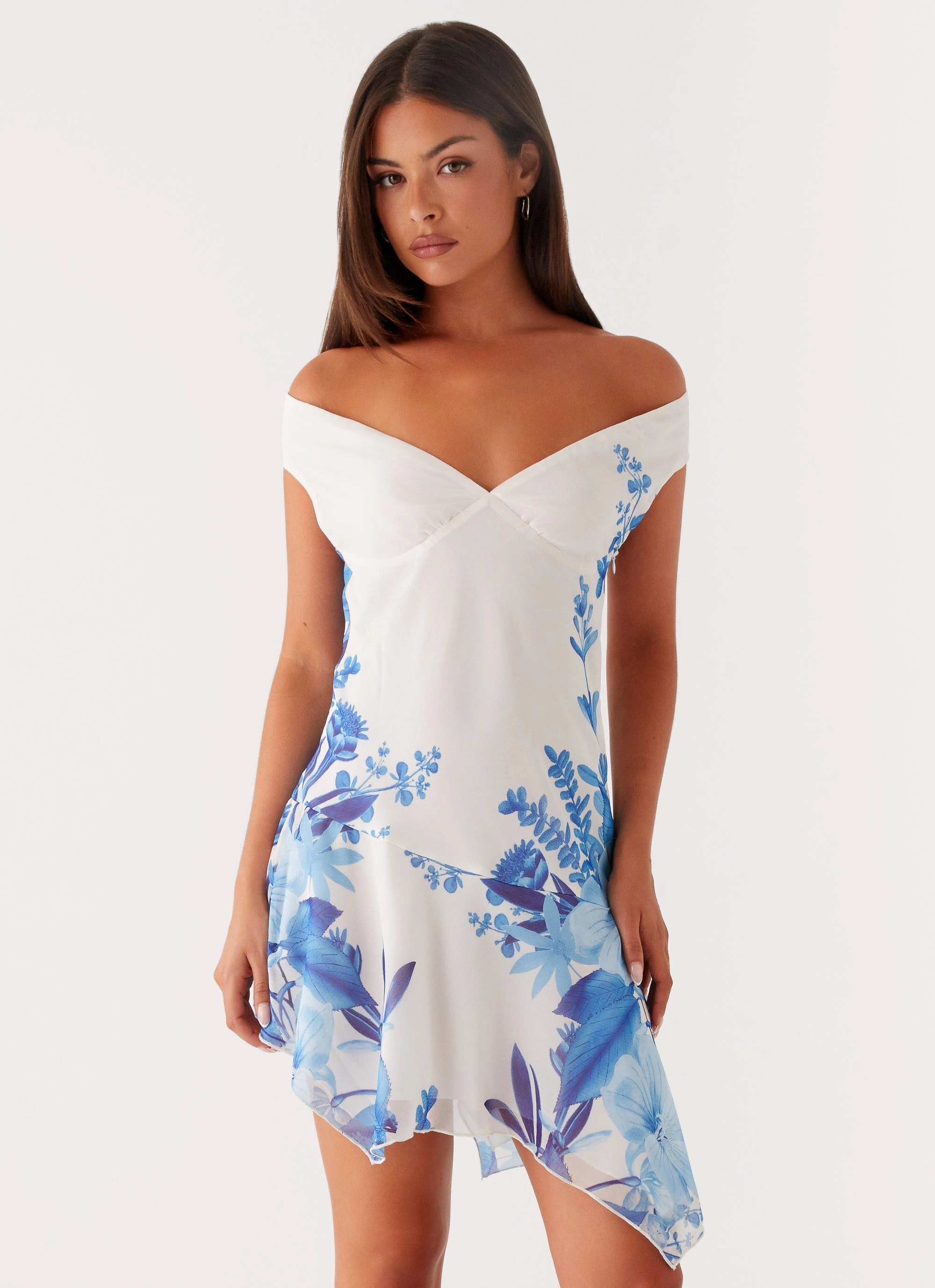 Bright Mood Mesh Soft Alma Mini Dress - Blue Floral Print