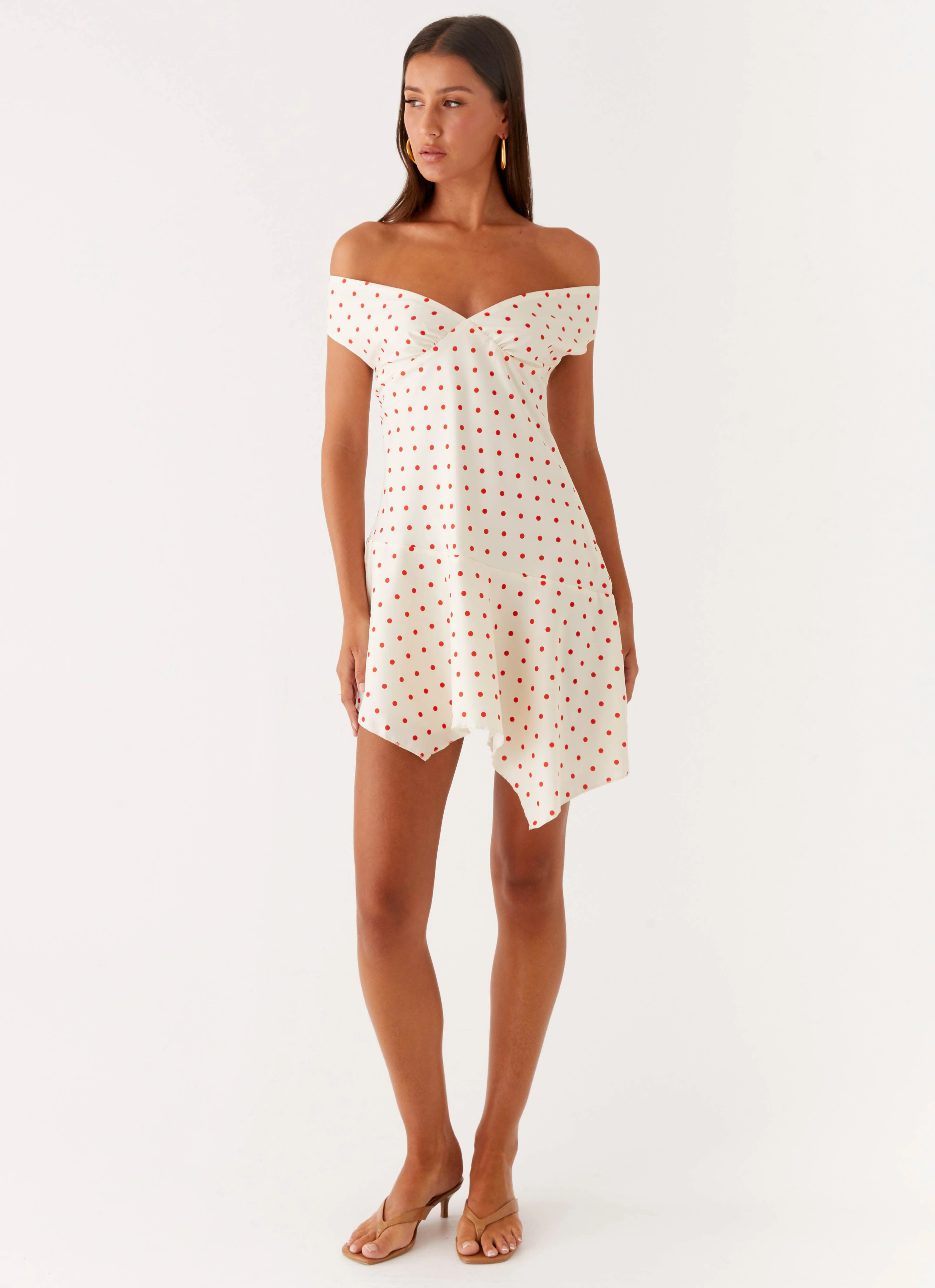 Relax Appeal Satin Touch Alma Mini Dress - White Red Polka Dot
