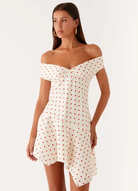 Effortless Layer Wear Perfect For Work Alma Mini Dress - White Red Polka Dot