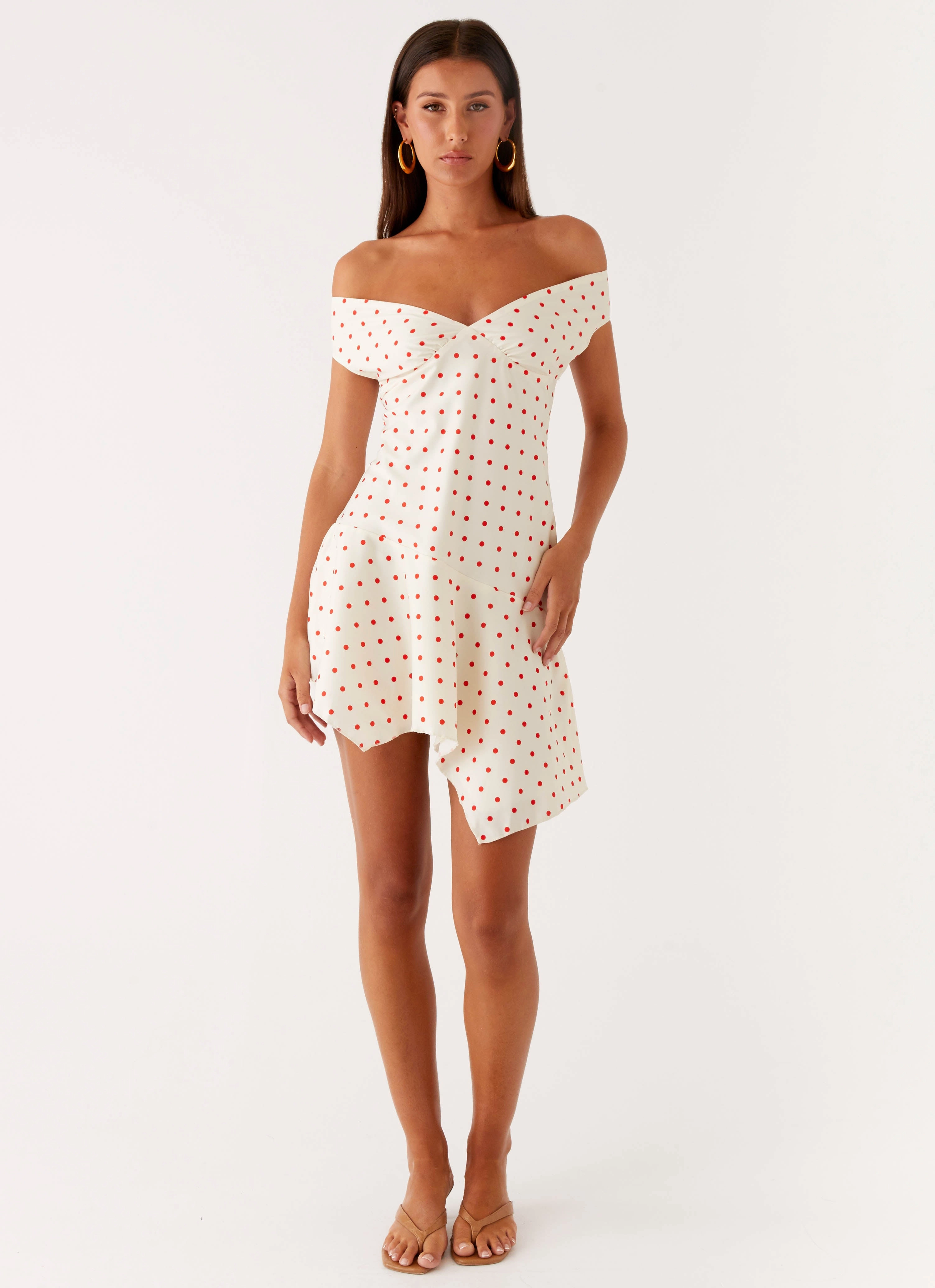 Alma Mini Dress - White Red Polka Dot Minimalist-Trend Sleek Appearance
