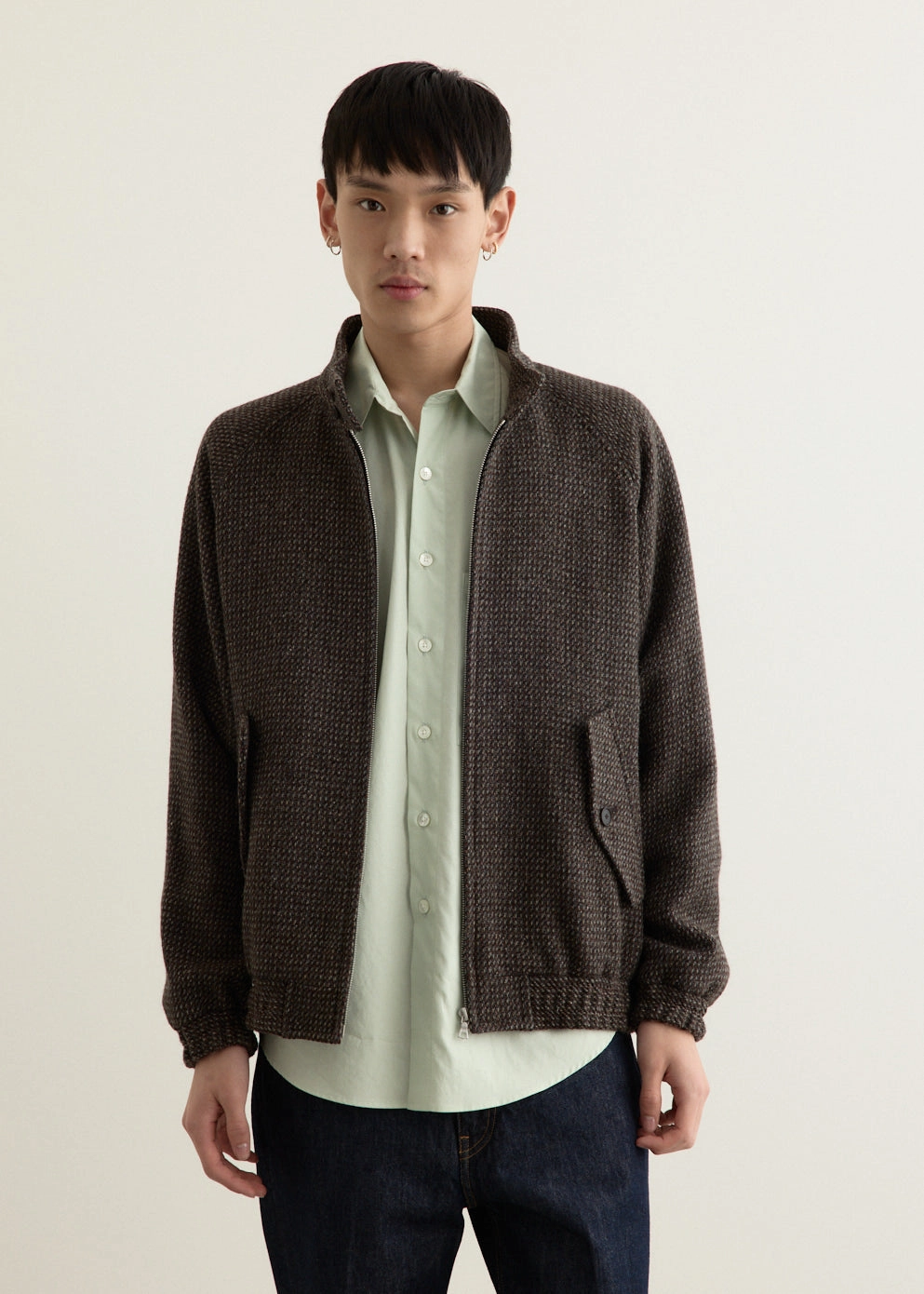 Alpaca Wool Silk Tweed Zip Blouson BondedSeams clean design