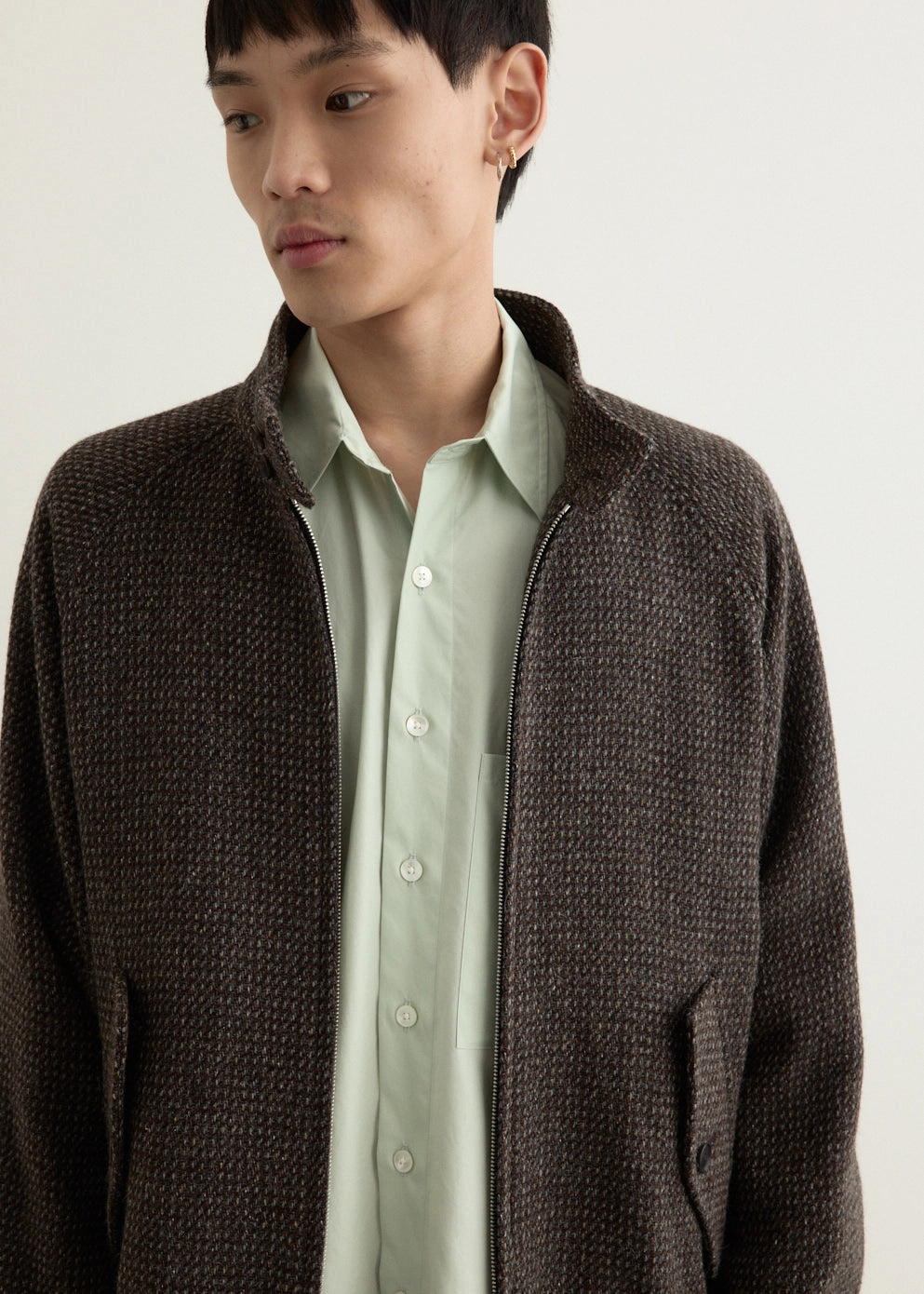 Alpaca Wool Silk Tweed Zip Blouson QuickAccess Pockets Quick Dry Performance