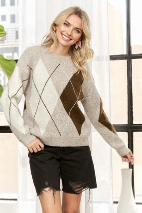 Comfy Layers Amanda Wool Blend Diamond Print Knit Sweater
