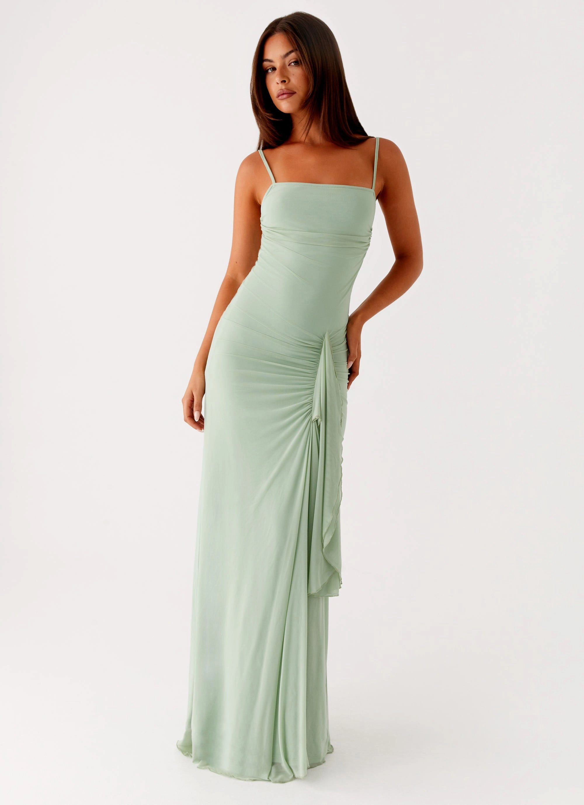 Lightweight-Lining Low-Waist Amphi Maxi Dress - Sage
