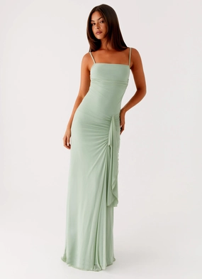 Lightweight-Lining Low-Waist Amphi Maxi Dress - Sage