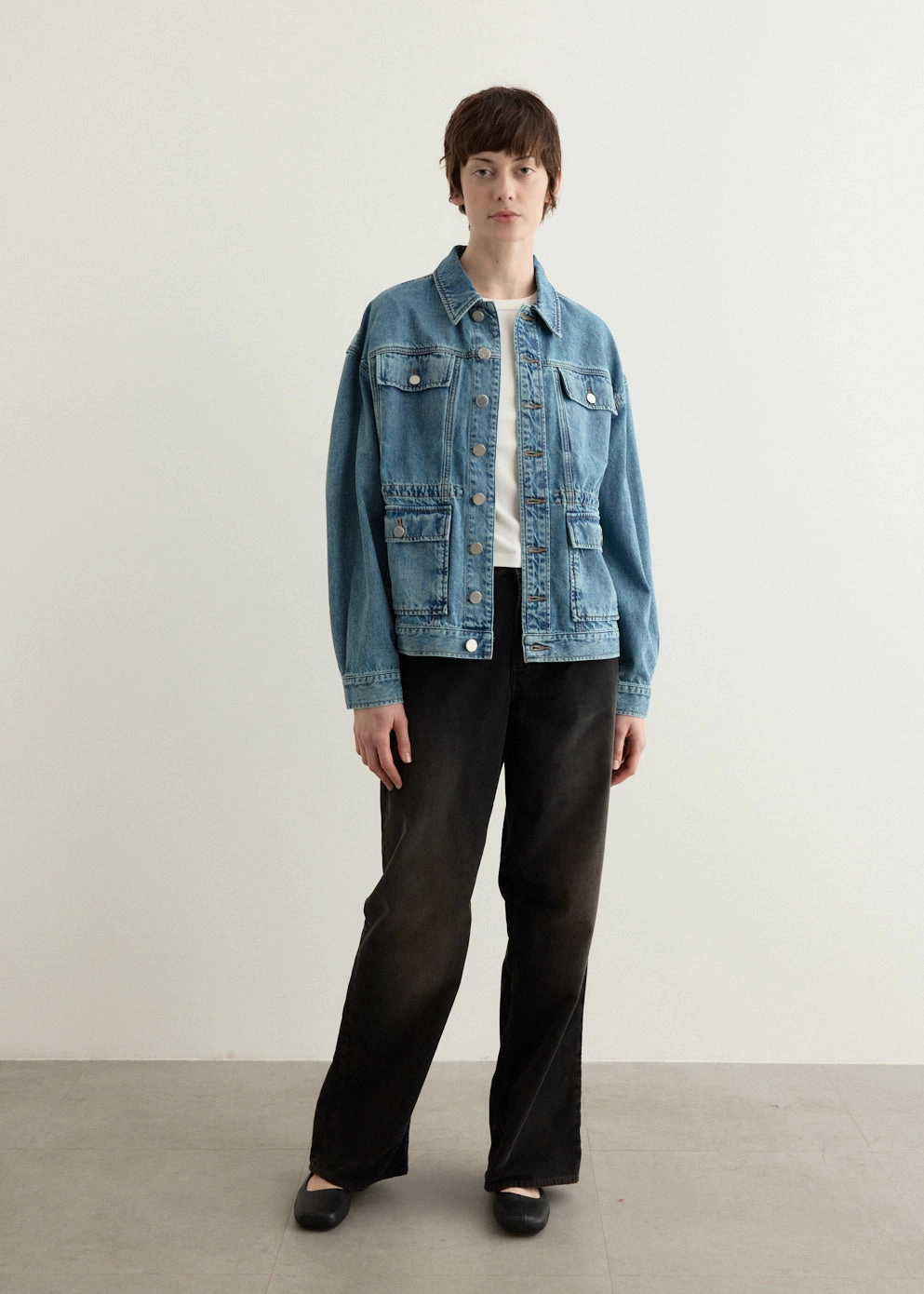 OdorResistantFabric Tagless Neckline Design Amy Cinched Denim Trucker Jacket