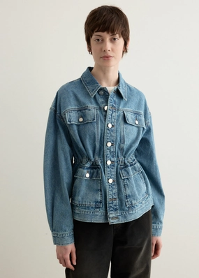 Weekend Outing Wear Double Stitch Reinforcement Amy Cinched Denim Trucker Jacket