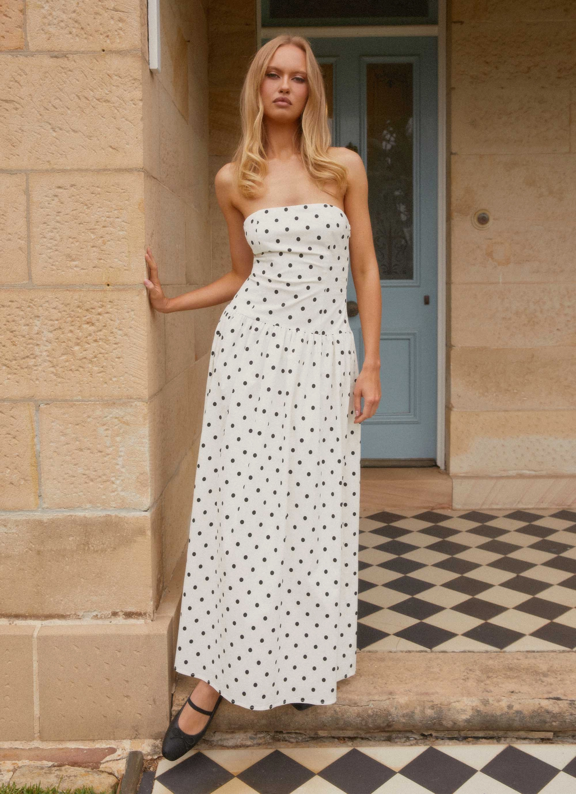 Daily Casual Andorra Maxi Dress - White Polkadot