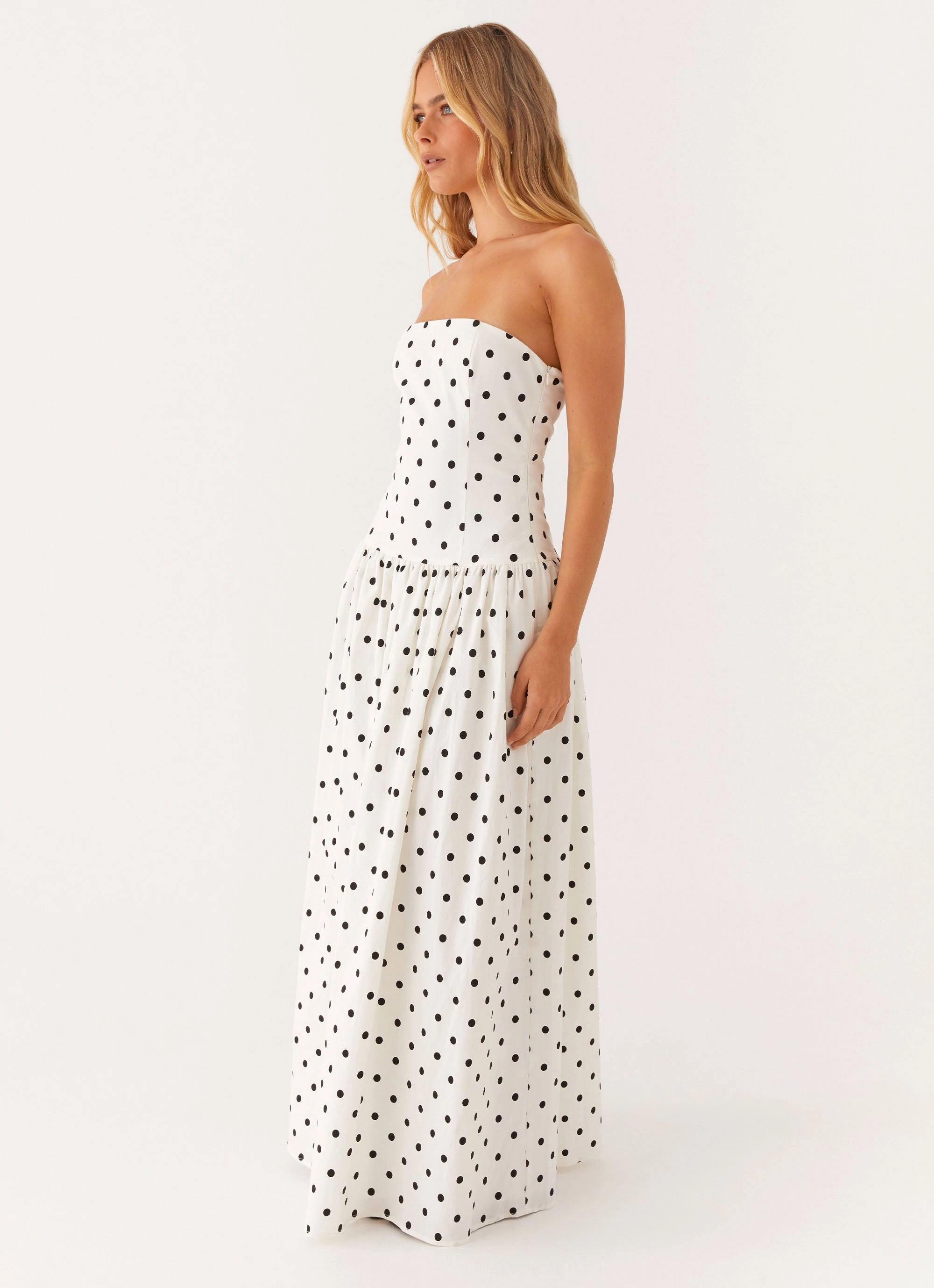 Vibrant Colors Relaxed Layers Andorra Maxi Dress - White Polkadot