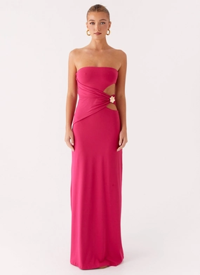Anetta Maxi Dress - Fuchsia Drawstring-Waist Silky Surface