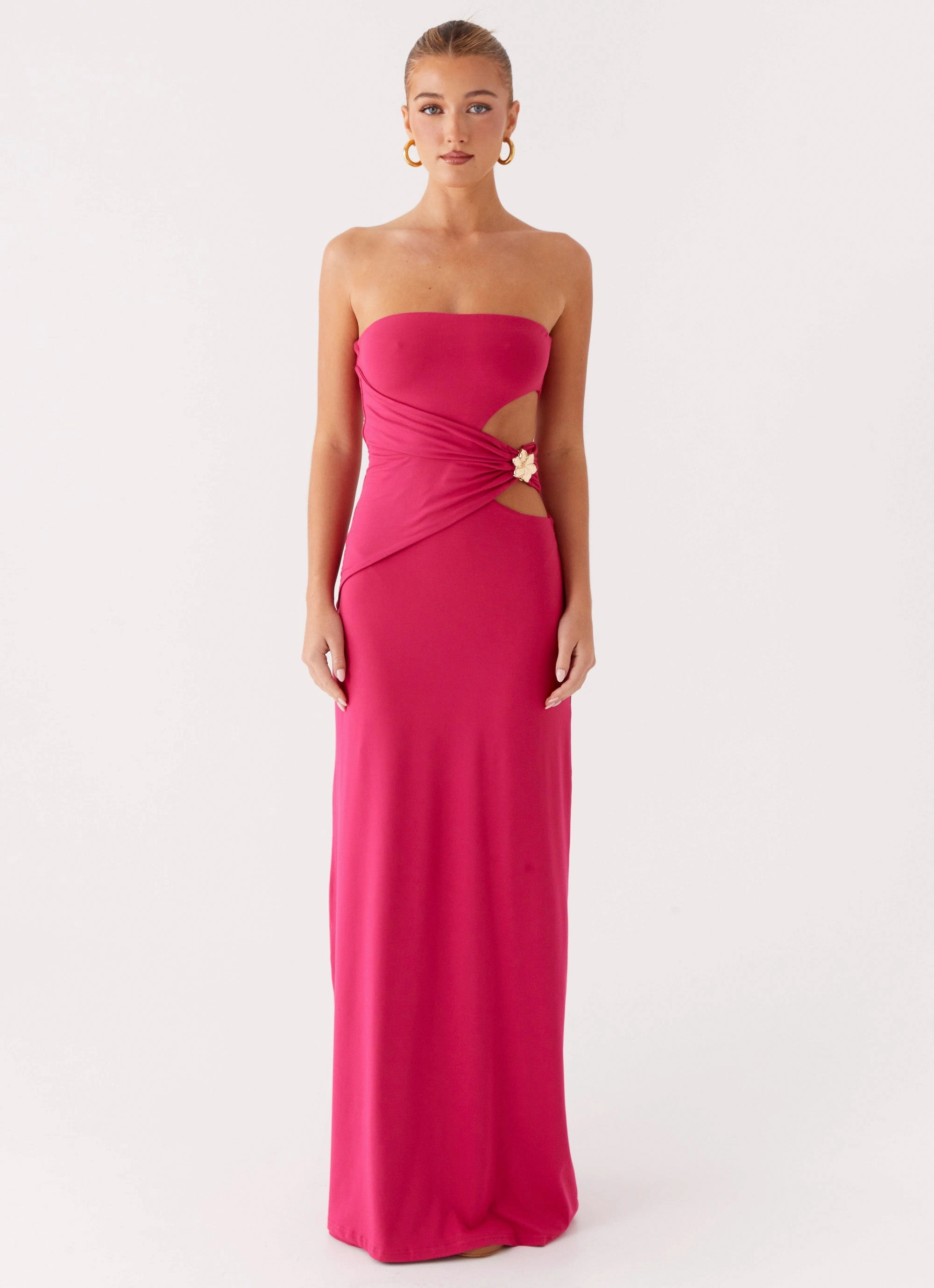 Anetta Maxi Dress - Fuchsia Drawstring-Waist Silky Surface