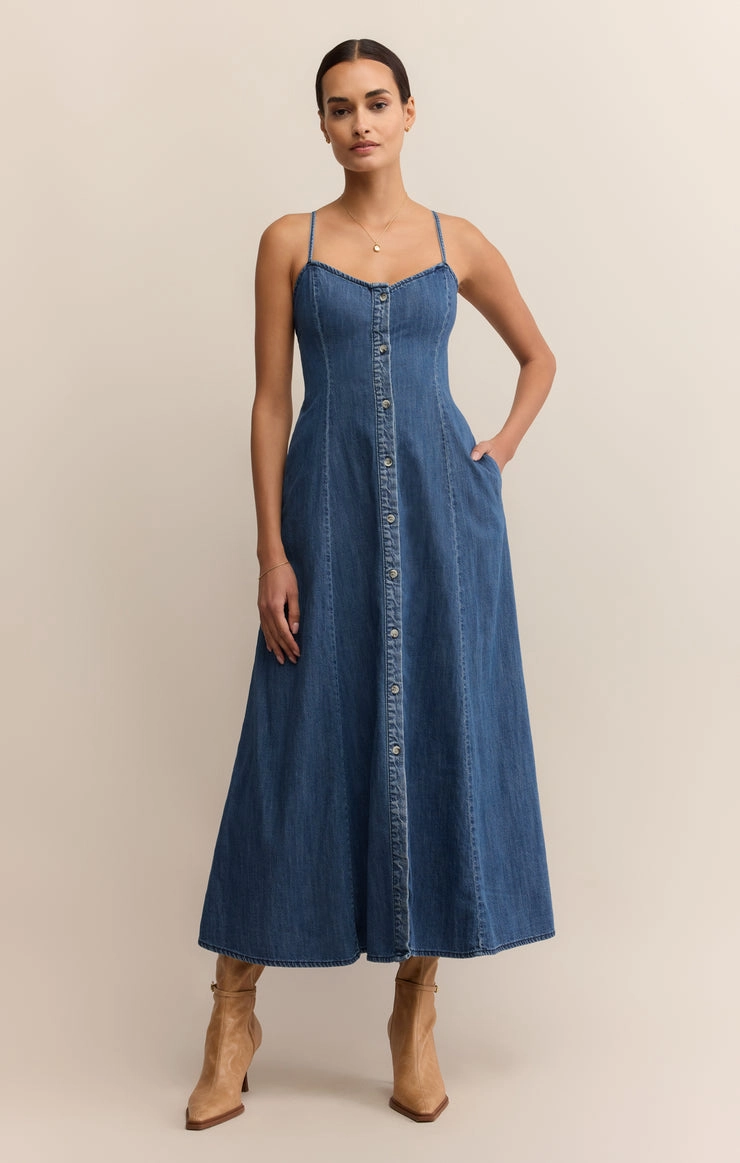 ANGEL EYES DENIM MIDI DRESS Comfy Fit Wear Signature-Style