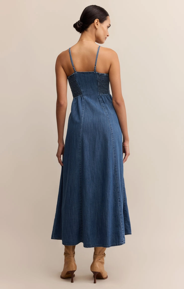 Jewel Tones Easy Pretty ANGEL EYES DENIM MIDI DRESS