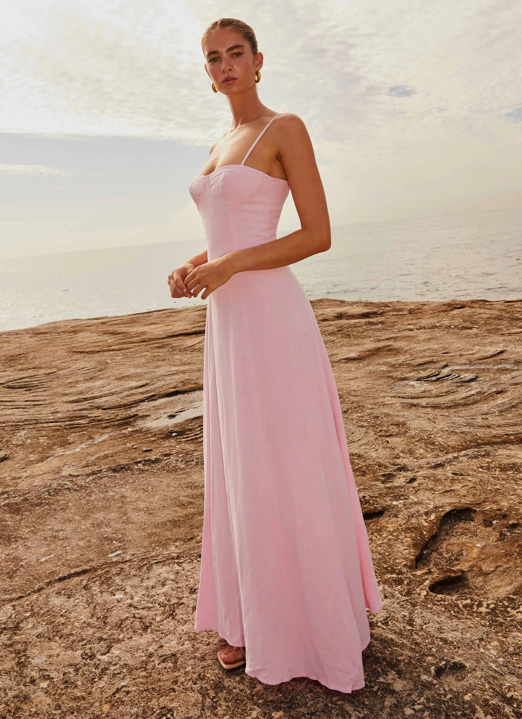 Chilly Weather Comfort Heritage-Brand Angelina Linen Maxi Dress - Pink Petal