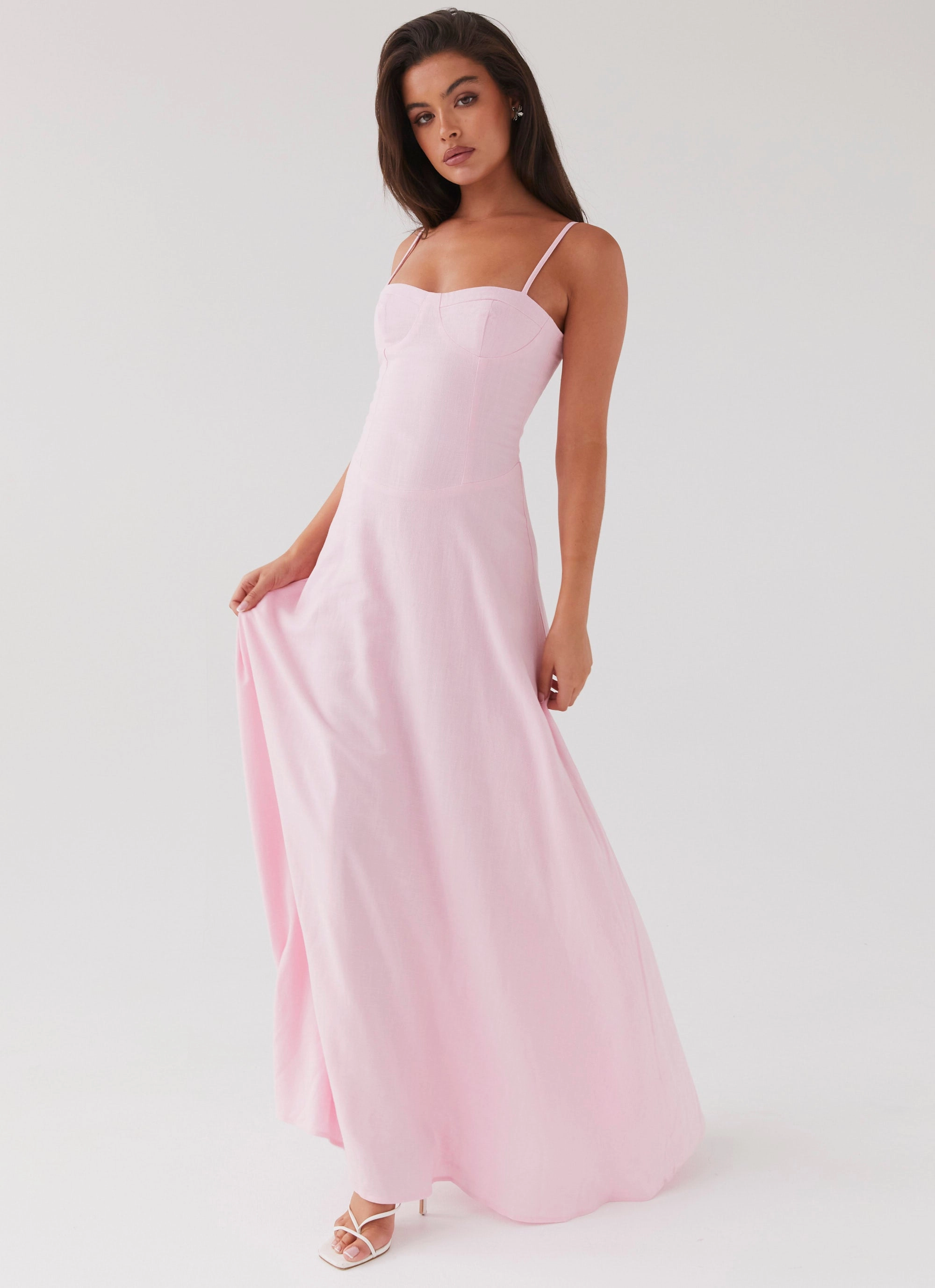 soft fit Angelina Linen Maxi Dress - Pink Petal