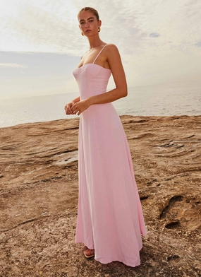 Chilly Weather Comfort Heritage-Brand Angelina Linen Maxi Dress - Pink Petal