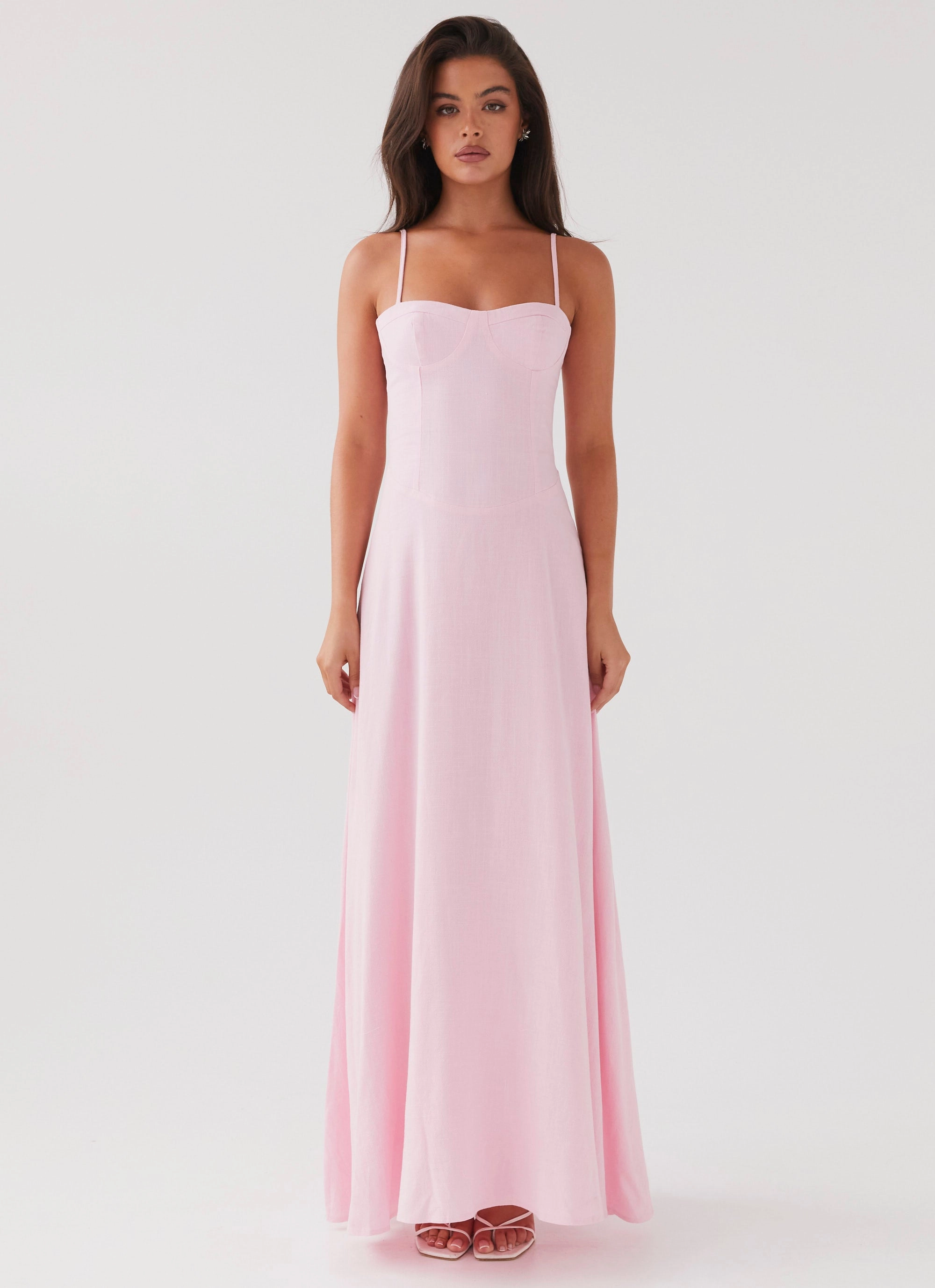 Natural Silhouette Comfortable office piece Angelina Linen Maxi Dress - Pink Petal