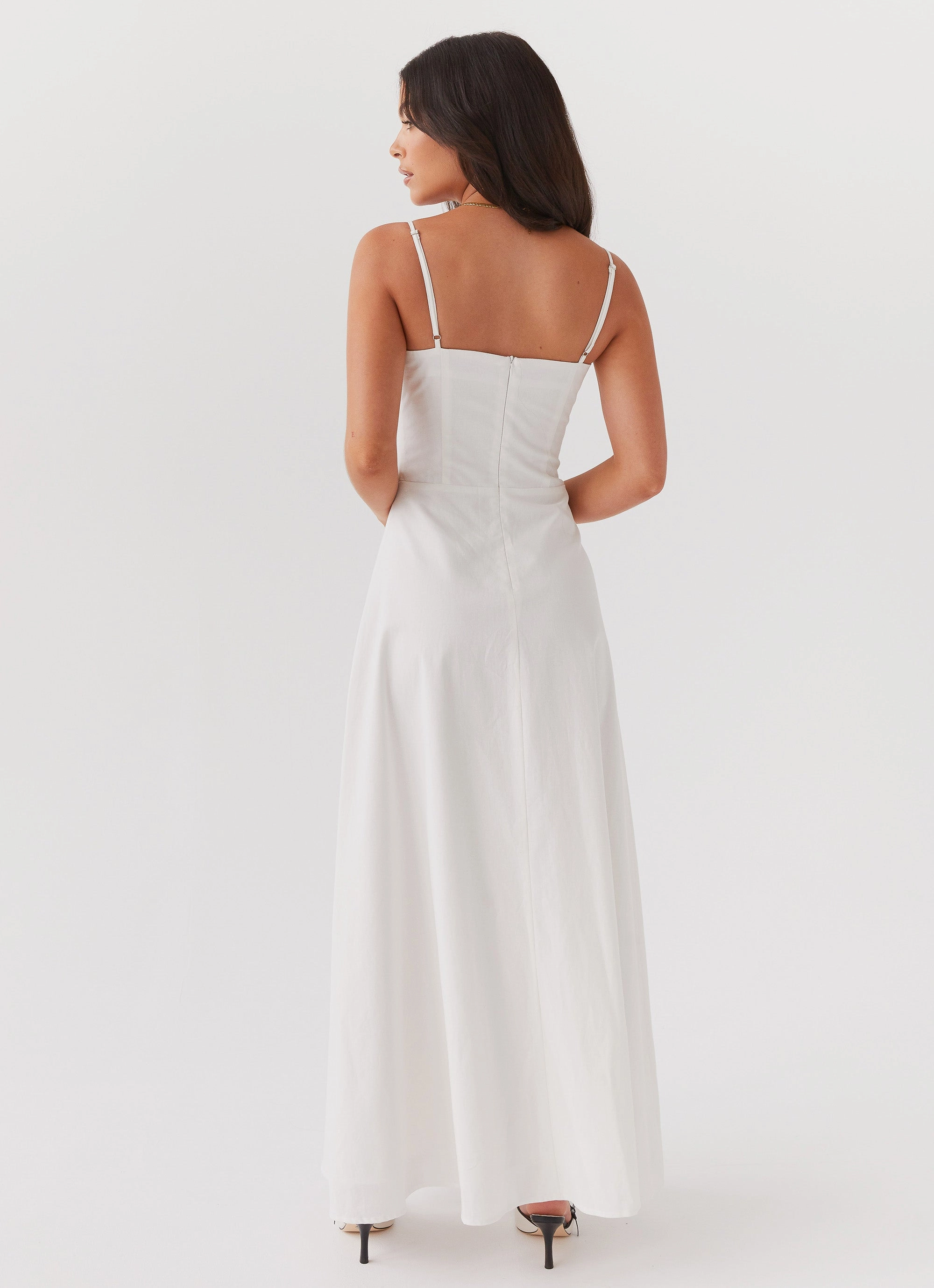 Angelina Linen Maxi Dress - White Midi-Length