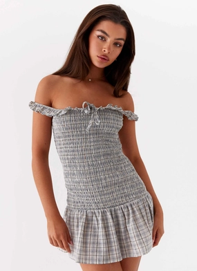 Flattering Shape Design Anica Check Mini Dress - Grey Check