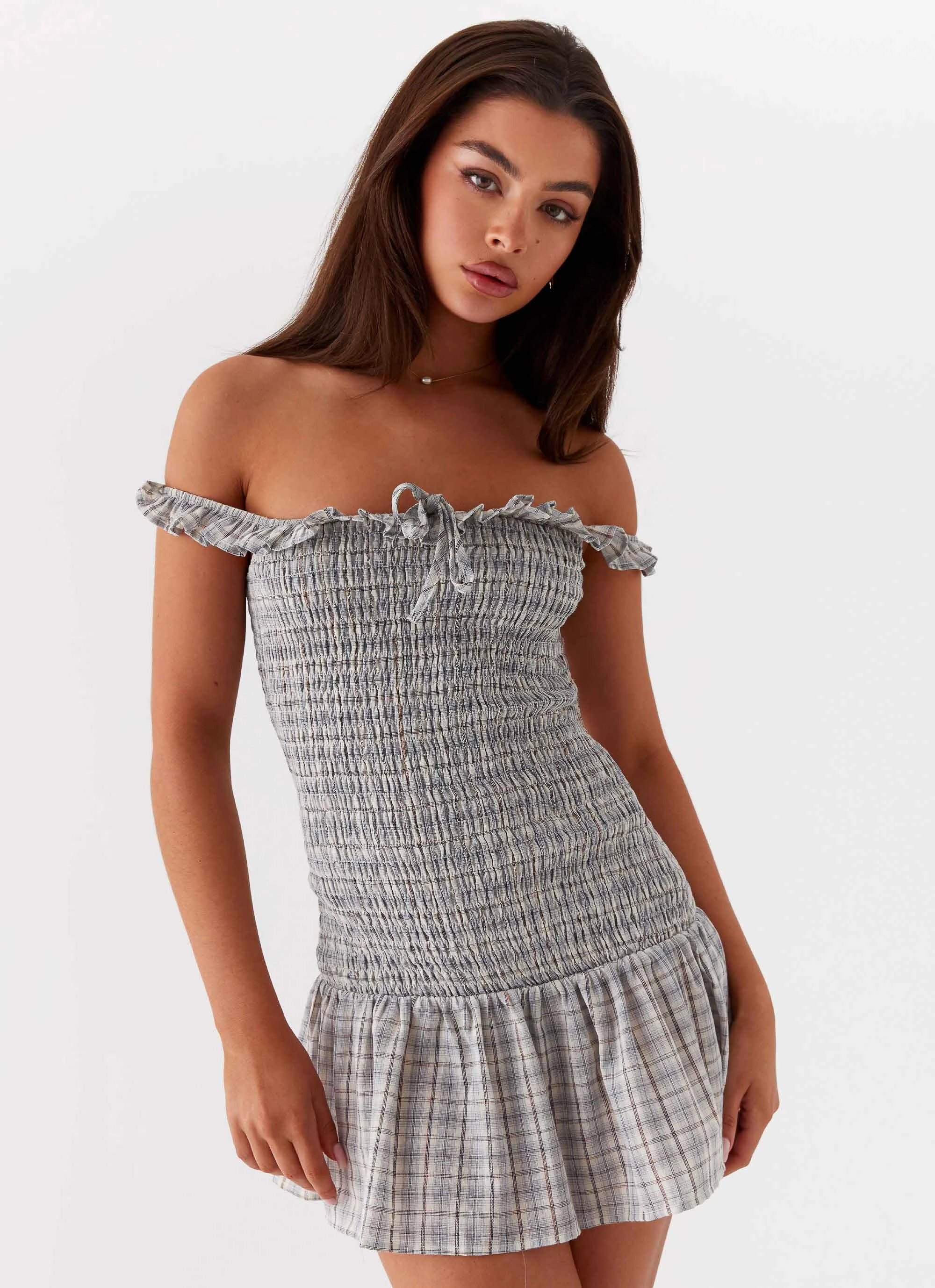 Flattering Shape Design Anica Check Mini Dress - Grey Check